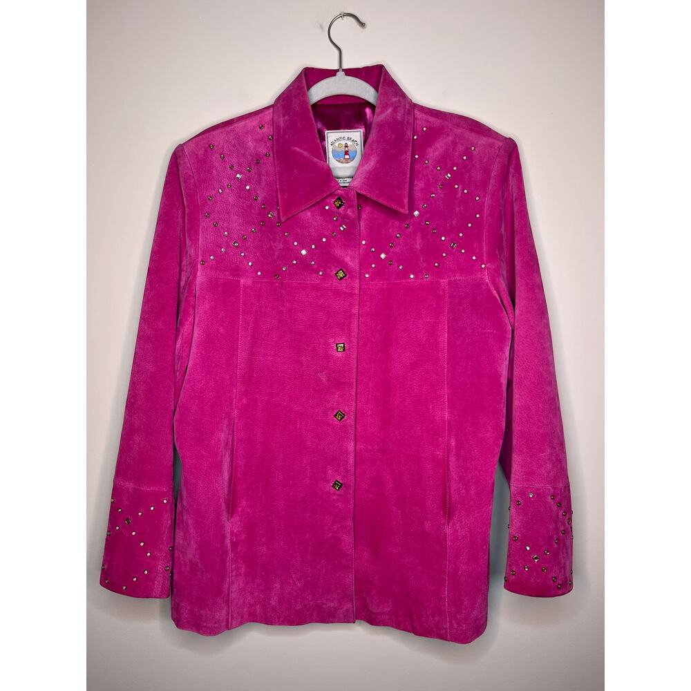 Atlantic Beach Magenta Hot Pink Suede Leather Western Sparkle Studded Jacket XL